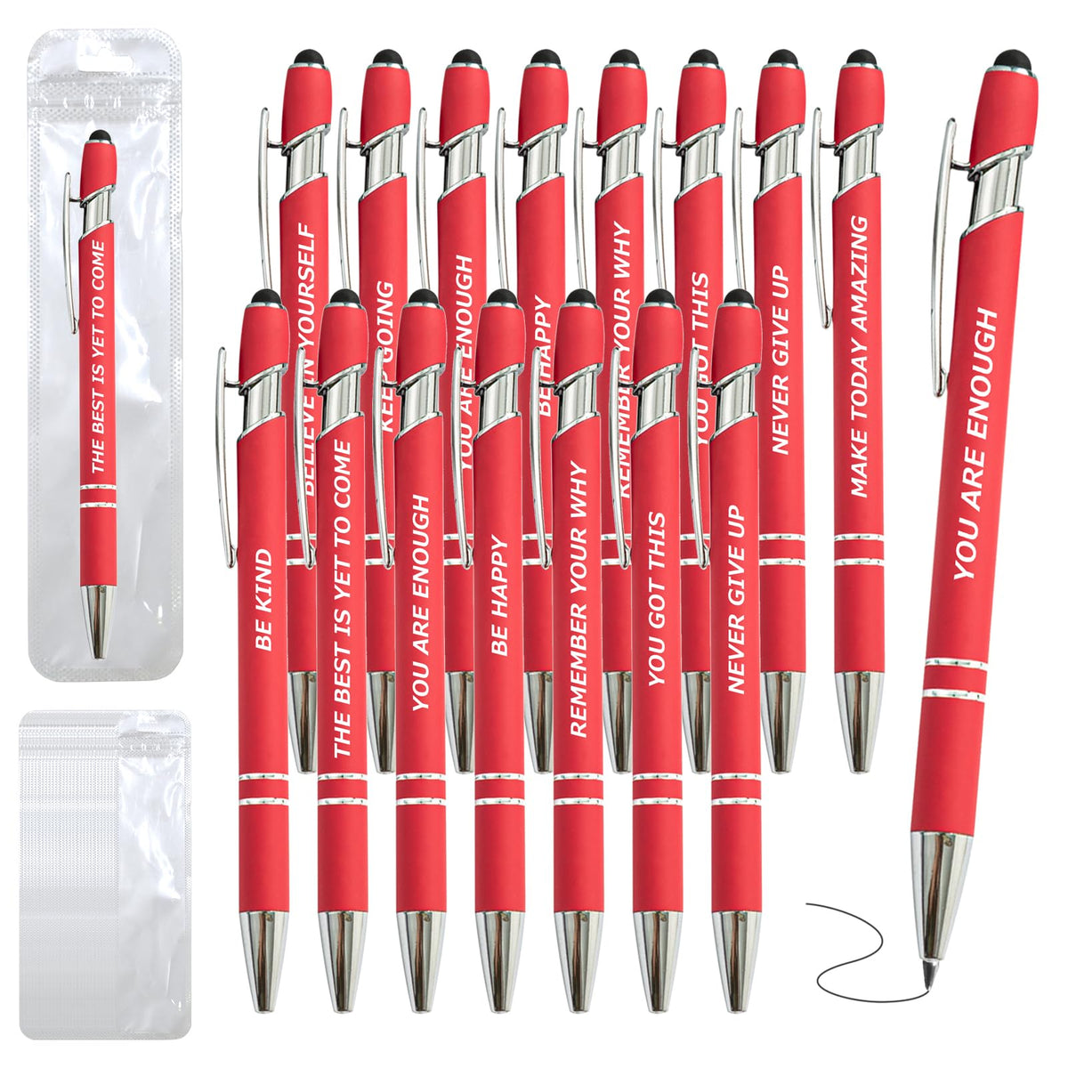 200 Piece Inspirational Pens Kit with Stylus Tip & Sayings – 100 Motivational Pen + 100 Individual