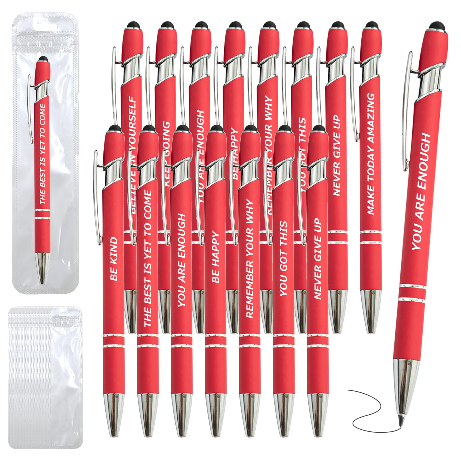 200 Piece Inspirational Pens Kit with Stylus Tip & Sayings – 100 Motivational Pen + 100 Individual