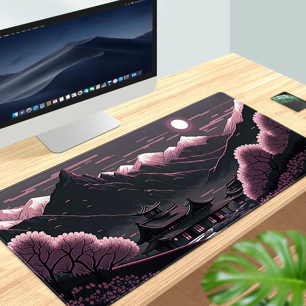 Sakura Blossom Desk Mat Japanese Scenery Mountain Large Mouse Pad XXL Extended Gaming Mousepad