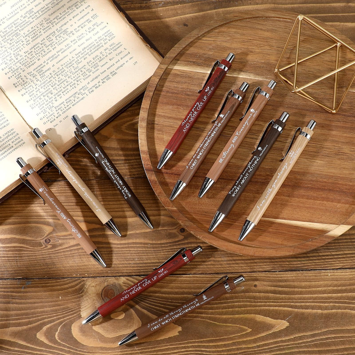 Fumete Religious Gifts Bulk Bible Verse Bamboo Pens, Wood Color