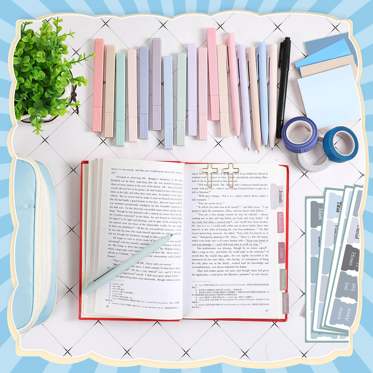 Dunzoom 137 Pcs Bible Study Supplies Journaling Kit 1 Pencil Case 12 Highlighters 4 Sticky Notes 6