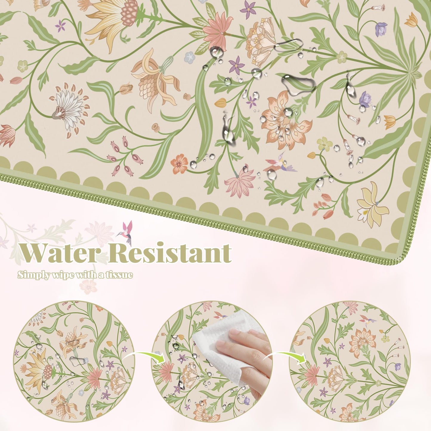 iLeadon Green Floral Desk Mat, Large Mouse Pad for Keyboard and Mouse