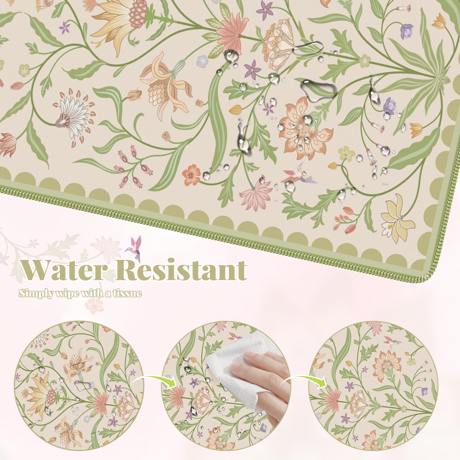 iLeadon Green Floral Desk Mat, Large Mouse Pad for Keyboard and Mouse