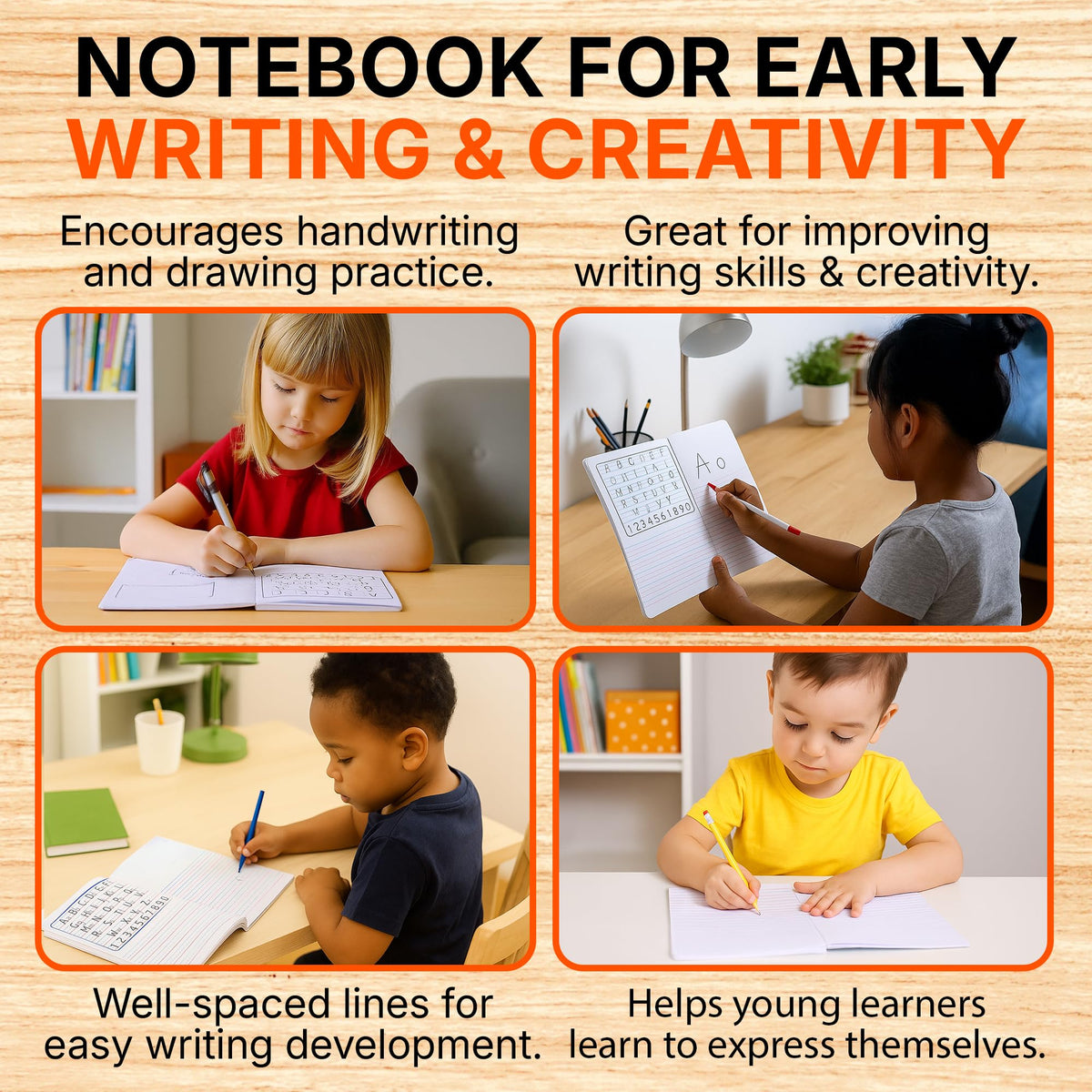 Mintra Primary Composition Notebook, 4 Pack, Assorted Colors 80 Sheets, 7.5in x 9.75in, 1/2 Sheet