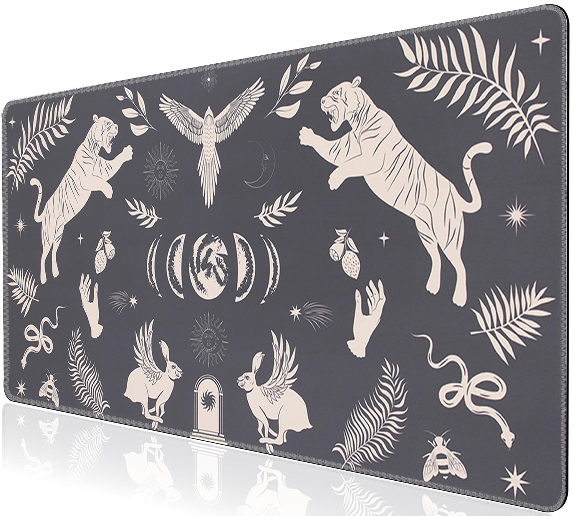 L-SPOUTTO Black Desk Mat for Keyboard and Mouse,Boho XXL Gaming Mouse Pad