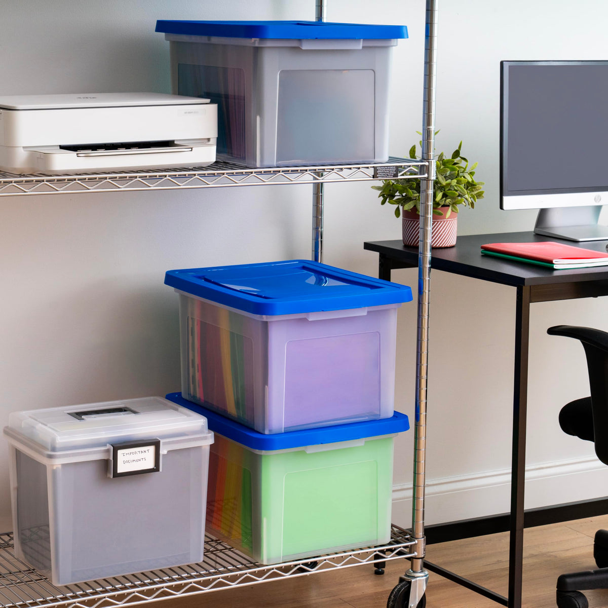 IRIS USA 3-Pack 35 Qt. Letter/Legal File Box with Lid, Clear/Blue