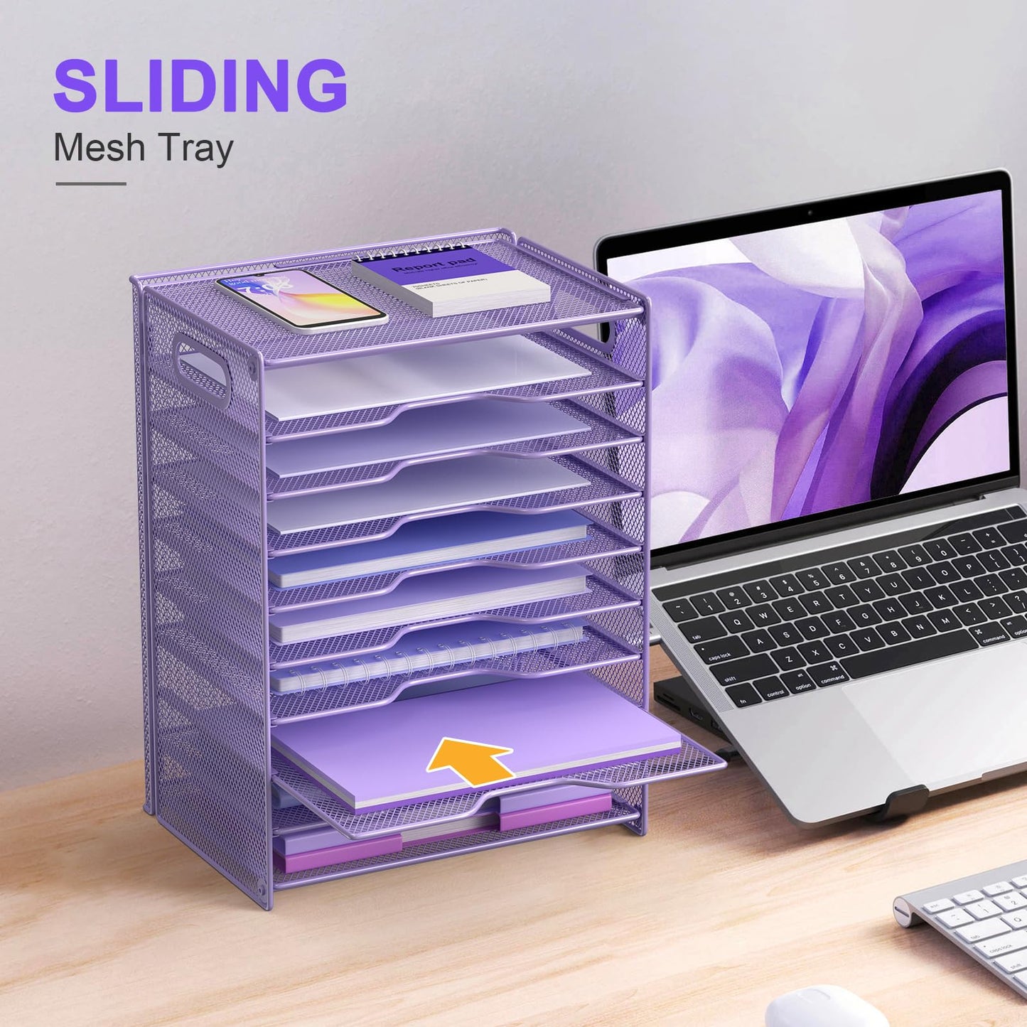 OUTWOLF 10 Tier Paper Organizer - Letter Tray Mesh Desk File Organizer with Handles for Office