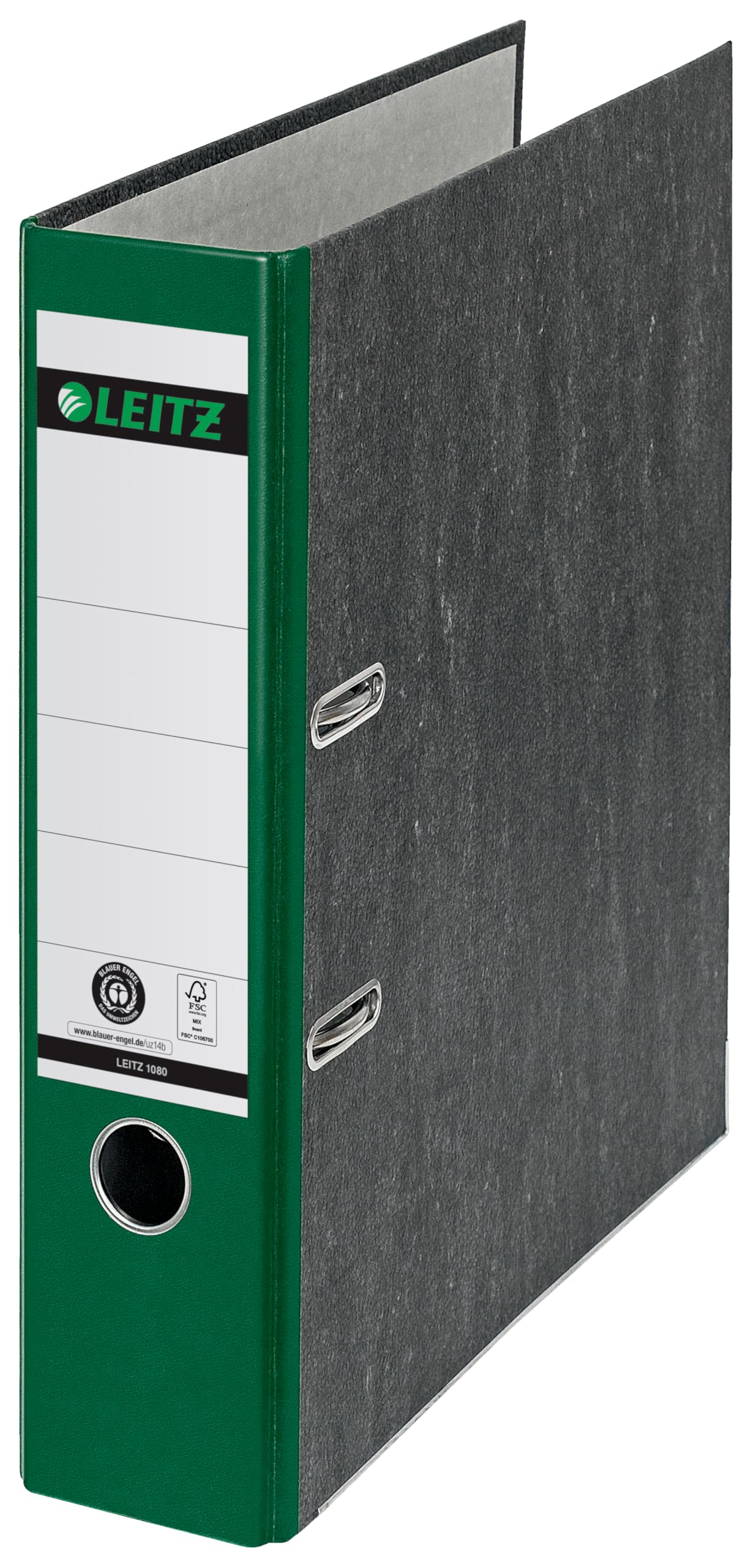 Leitz 2-Ring 3-Inch Premium A4 Sized European Black Marbled Binder, Green (R80-GR)