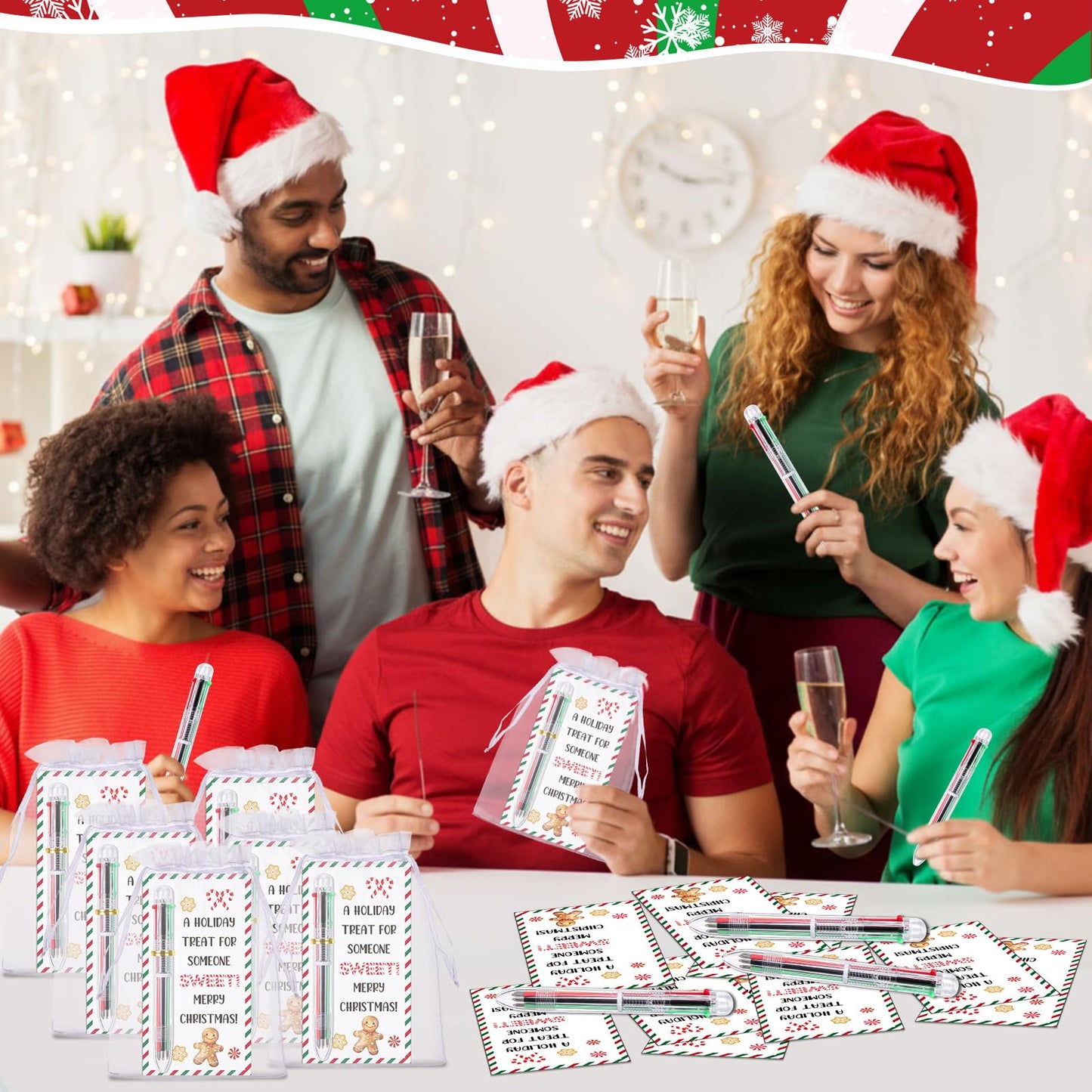Marspark 30 Set Christmas Candy Cane Gifts Bulk Ballpoint Pens and Cards