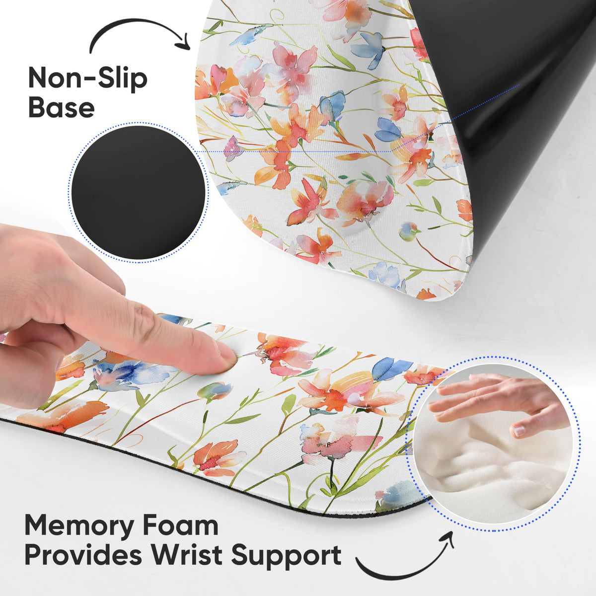 RICHEN 3 PCS Computer Mouse Pads for Desk with Coaster Set, Non-Slip Keyboard Wrist Rest and Mouse