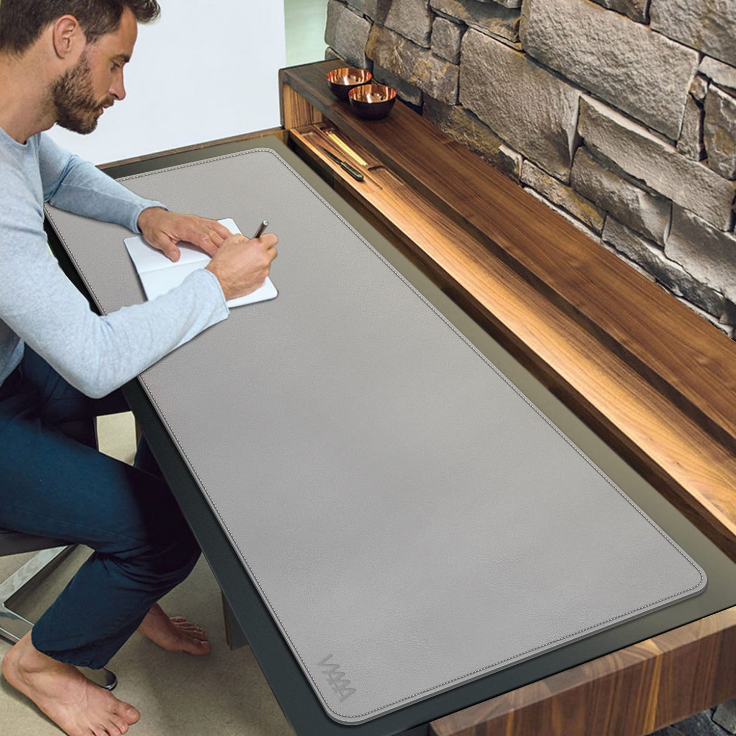 Desk Mat on top of Desks, Vyaaa 63" x 23.6" PU Leather Desk Mat, Large Desk Blotter Pad for Office