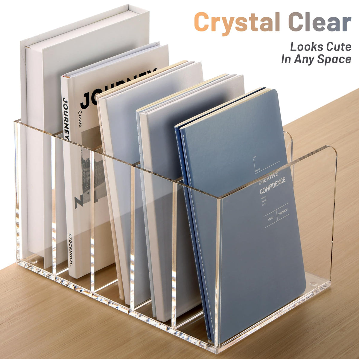 SANRUI Clear Acrylic File Organizer for Desk 5-Section Upright File Sorter