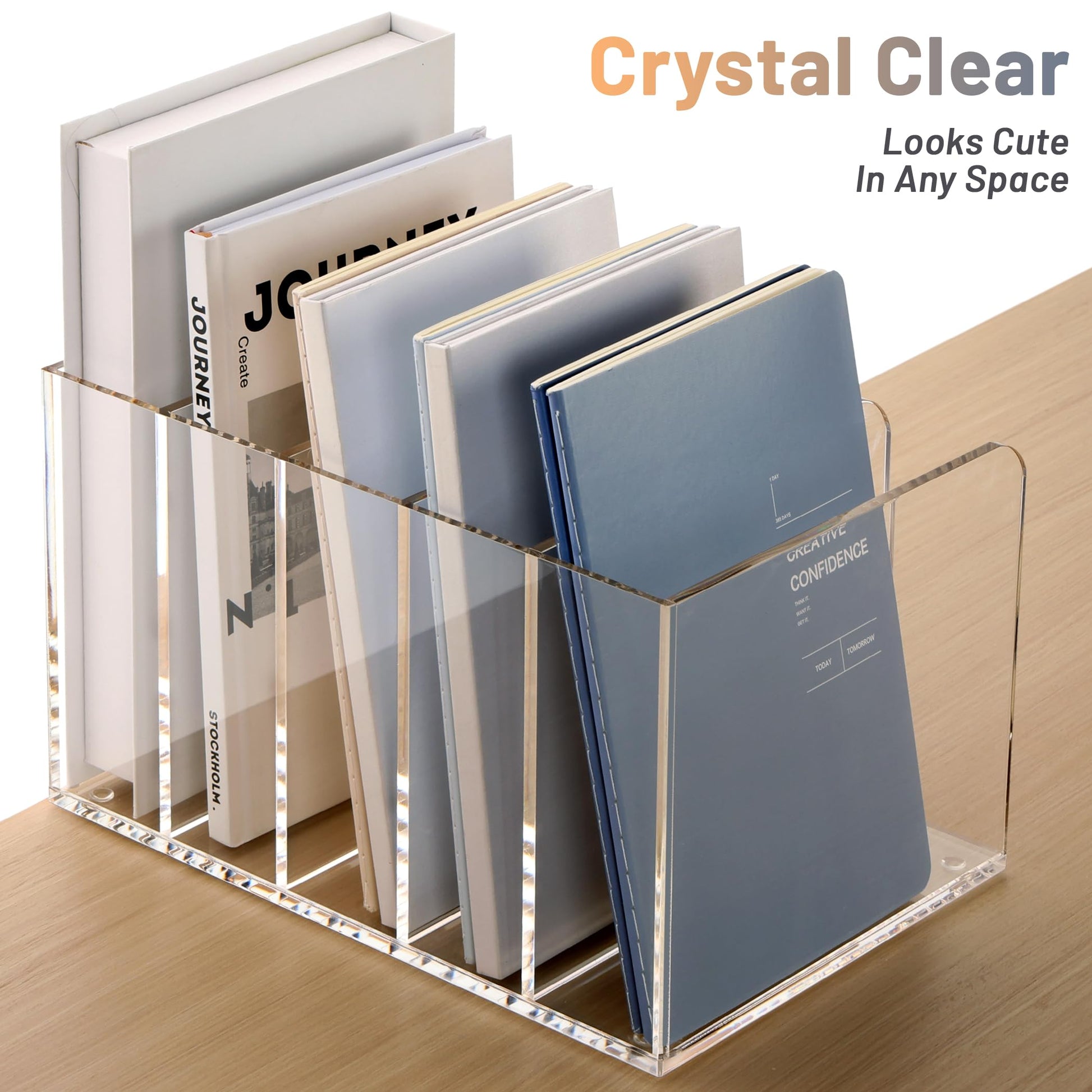 SANRUI Clear Acrylic File Organizer for Desk 5-Section Upright File Sorter