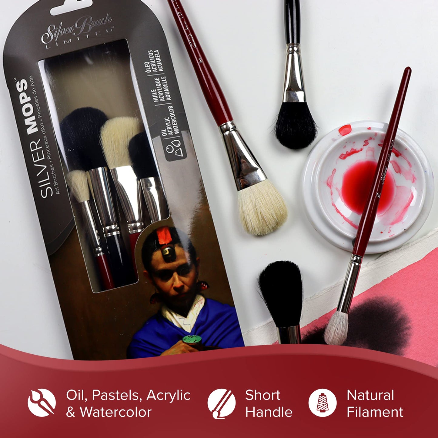 Silver Brush Limited Silver Mop Mop Variety Paintbrush Set, 4pc