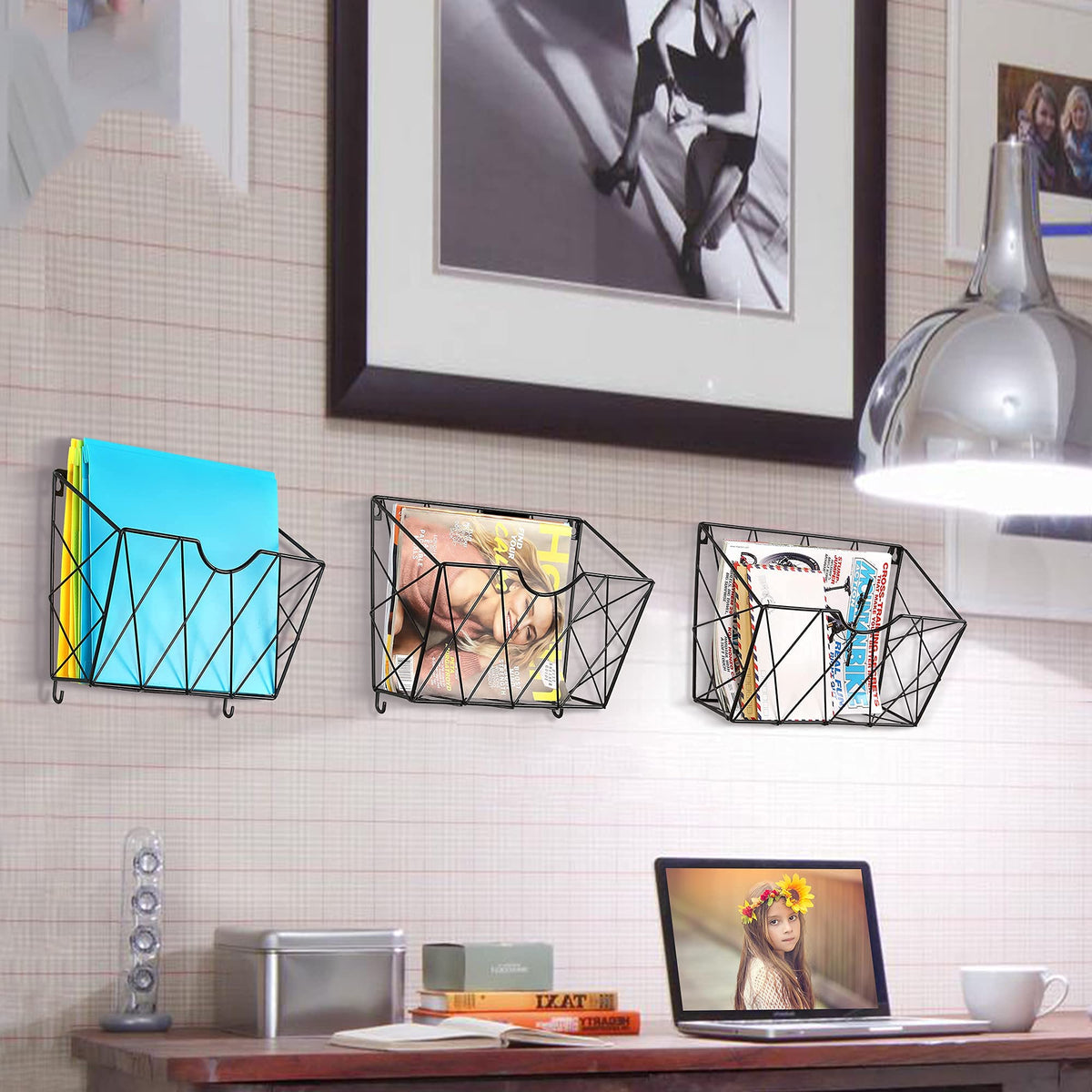 Karsbarwe 3 Pockets Wall File Organizer, Hanging File Organizer, File Holder, Durable Metal Mail
