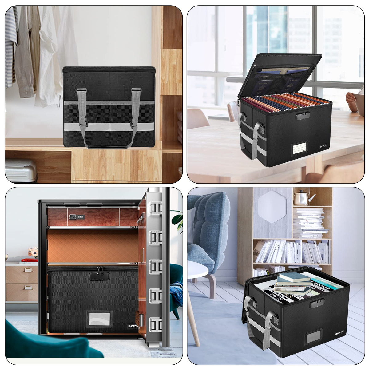 ENGPOW File Box with Lock,Fireproof Document Box with Zipper＆Pockets,Collapsible File Organizer