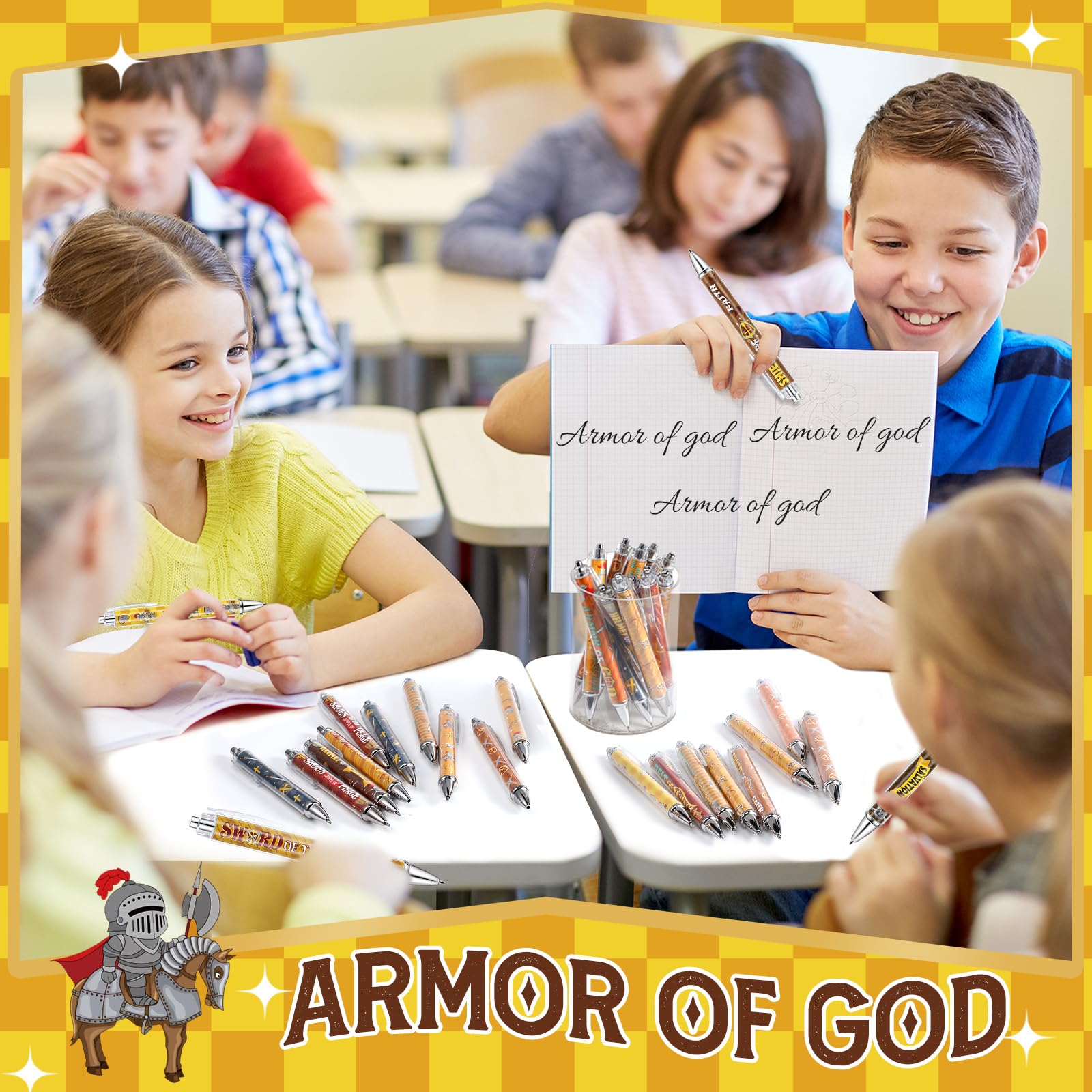 Dispowreath 48 Pcs Armor of God Party Favors Medieval Knight Pens Bulk Religious Christian Bible