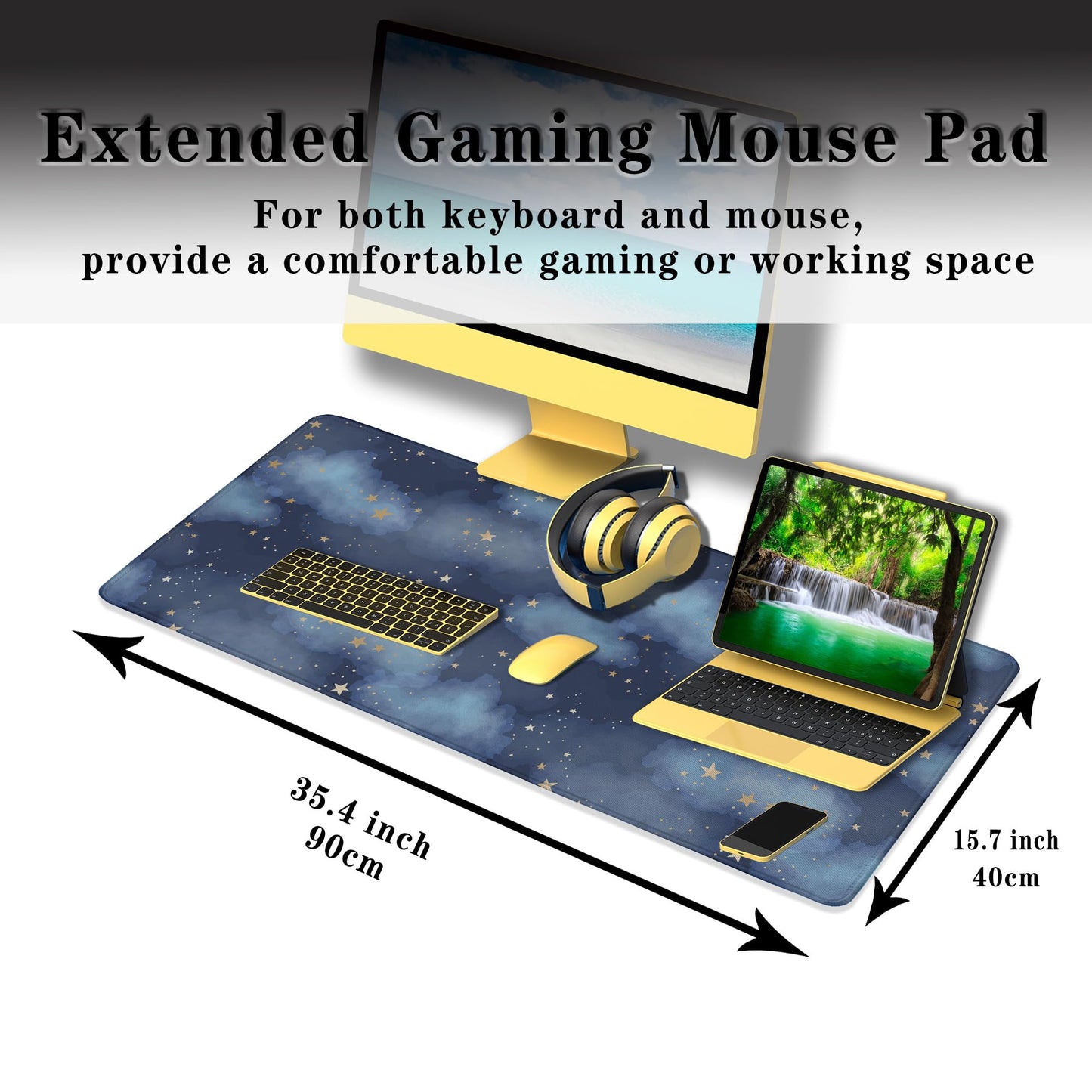 Samgula Large Desk Mat Dark Blue, Keyboard Mouse Pads Desktop Mats, Long Gaming Mouse Pad Non-Slip