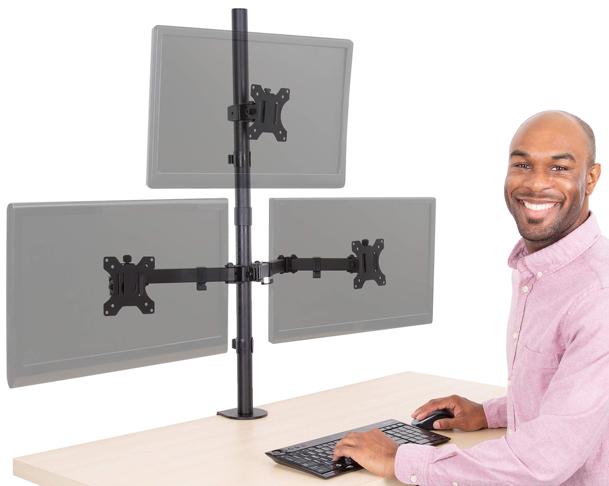 Stand Steady Triple Monitor Desk Stand with Clamp-On Base, for Home or Office Use, Height