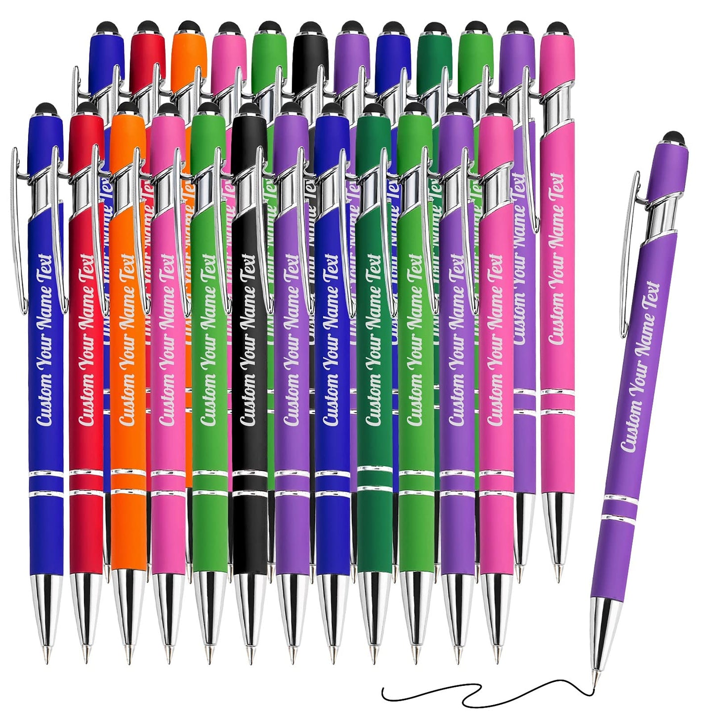 24PCS Personalized Pens Bulk with Name Free Engraving,Custom Ballpoint Pens with Stylus,Engraved