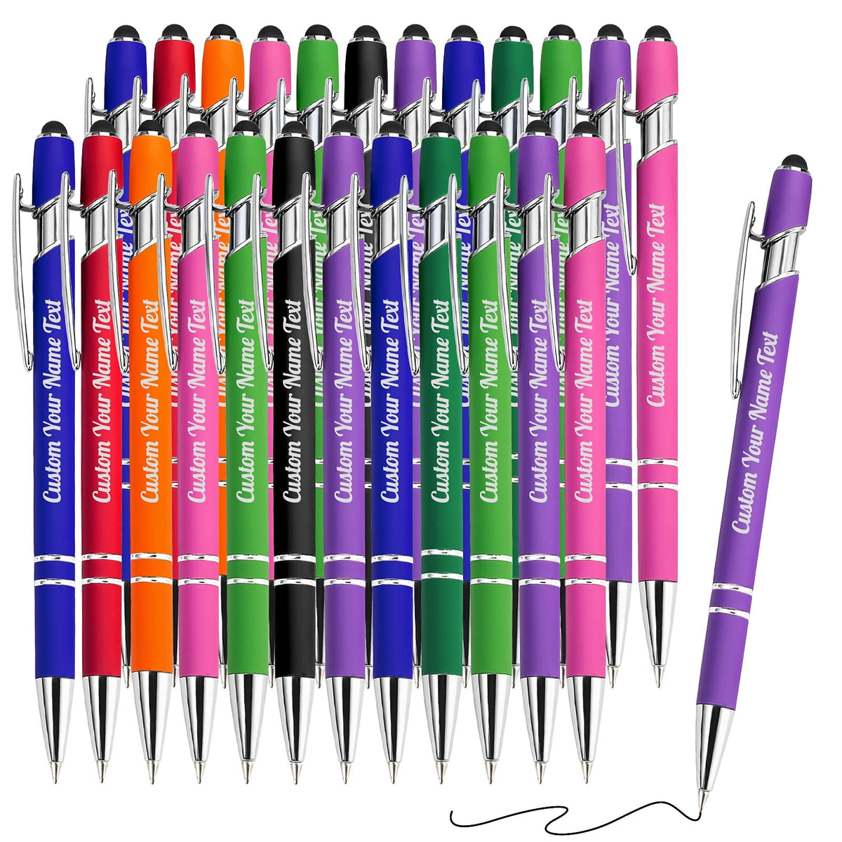 24PCS Personalized Pens Bulk with Name Free Engraving,Custom Ballpoint Pens with Stylus,Engraved