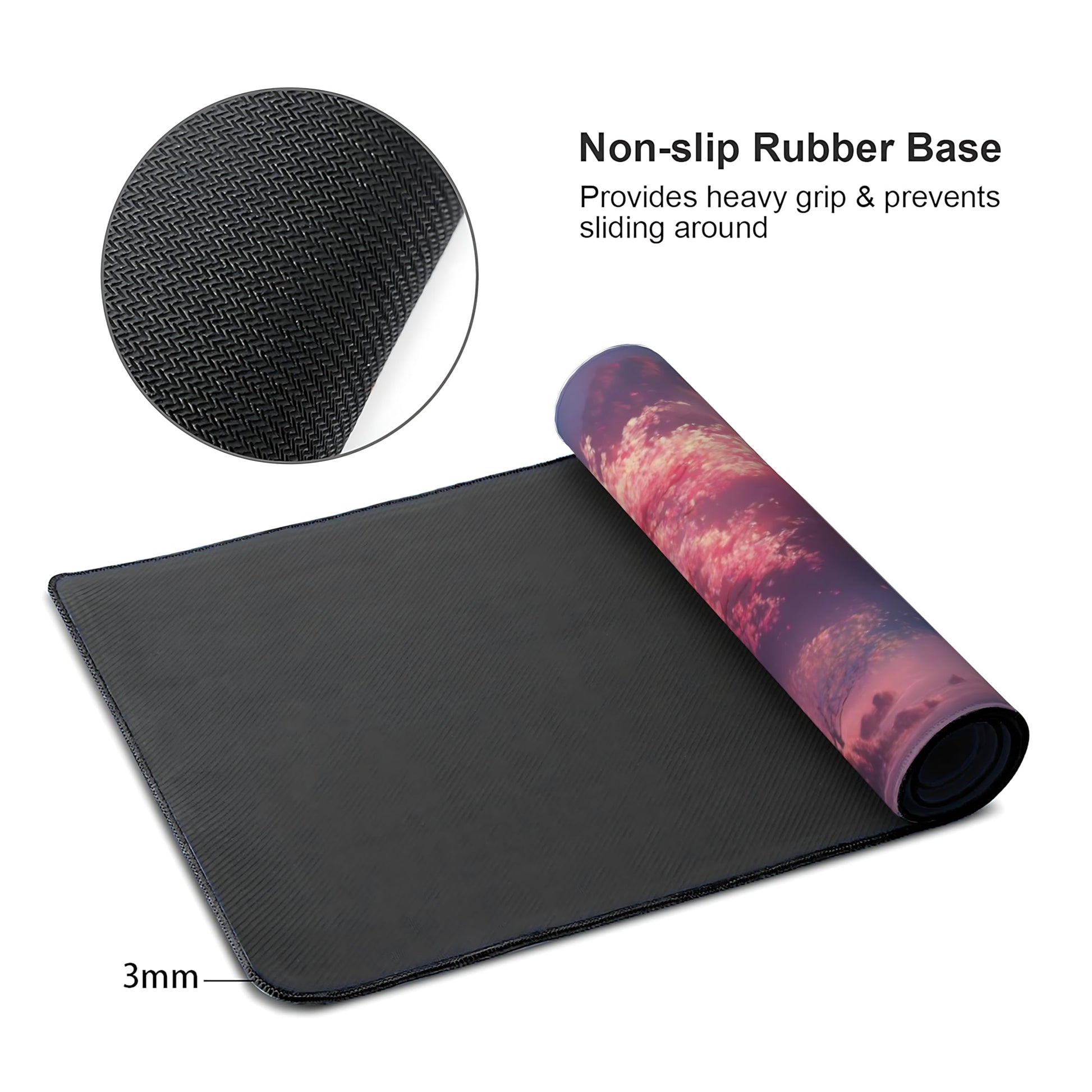 Aesthetic Scenery Gaming Mouse Pad, Blue Pink Japanese Desk Mat with Anti-Slip Base & Stitched
