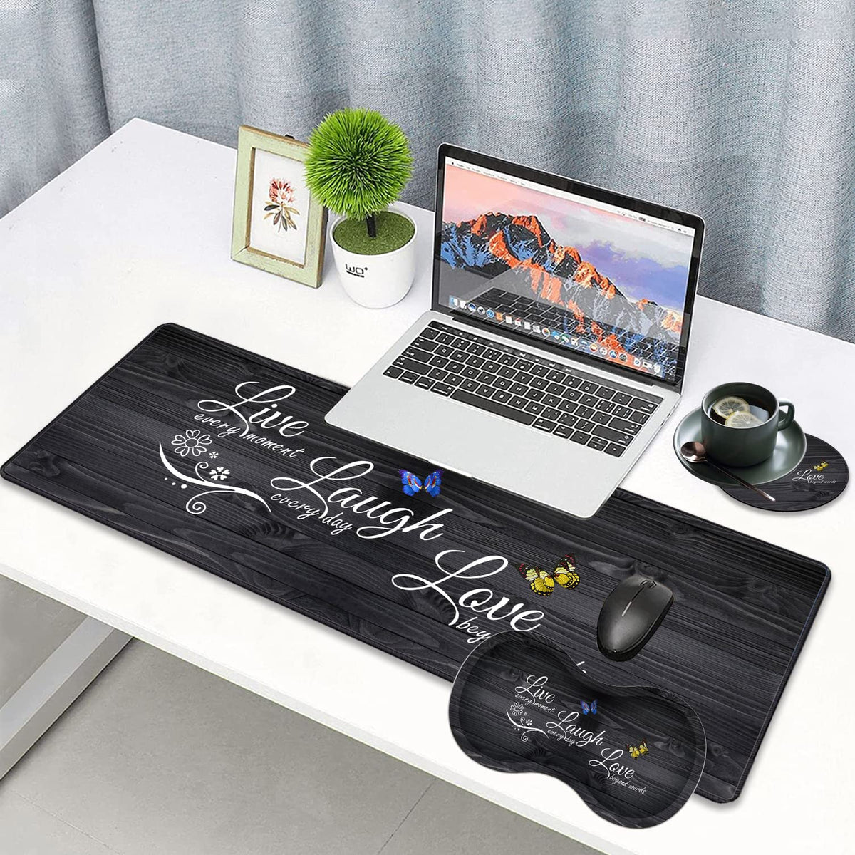 3 Piece Mouse Pad Set with Stitched Edge Large Anti-Slip Mouse Pad Desk Pad Keyboard Pad + Wrist