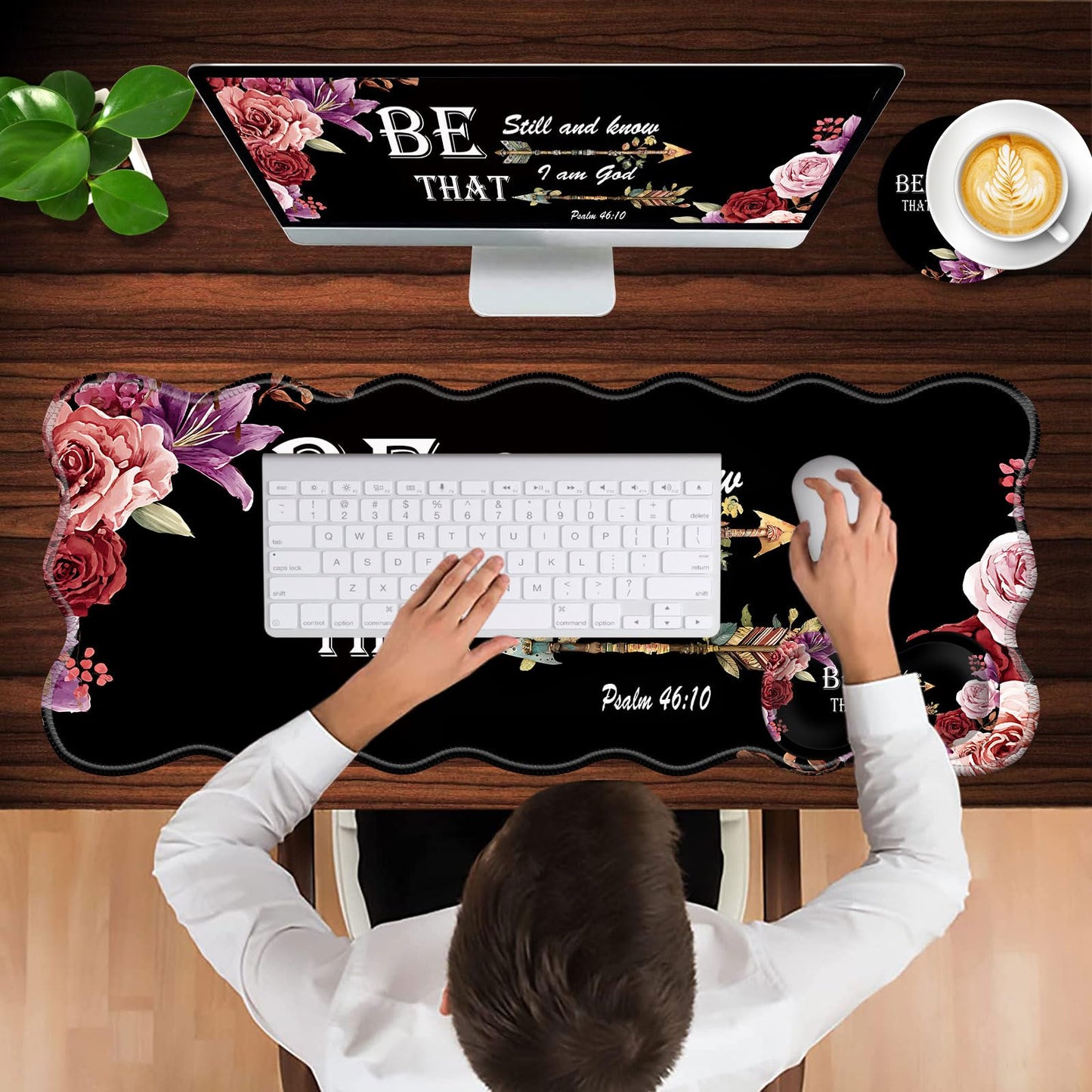 CICPLKSE Mouse Pad with Wrist Support + Desk Mat + Coaster 3 in 1 Set, XL Large Gaming Mousepad