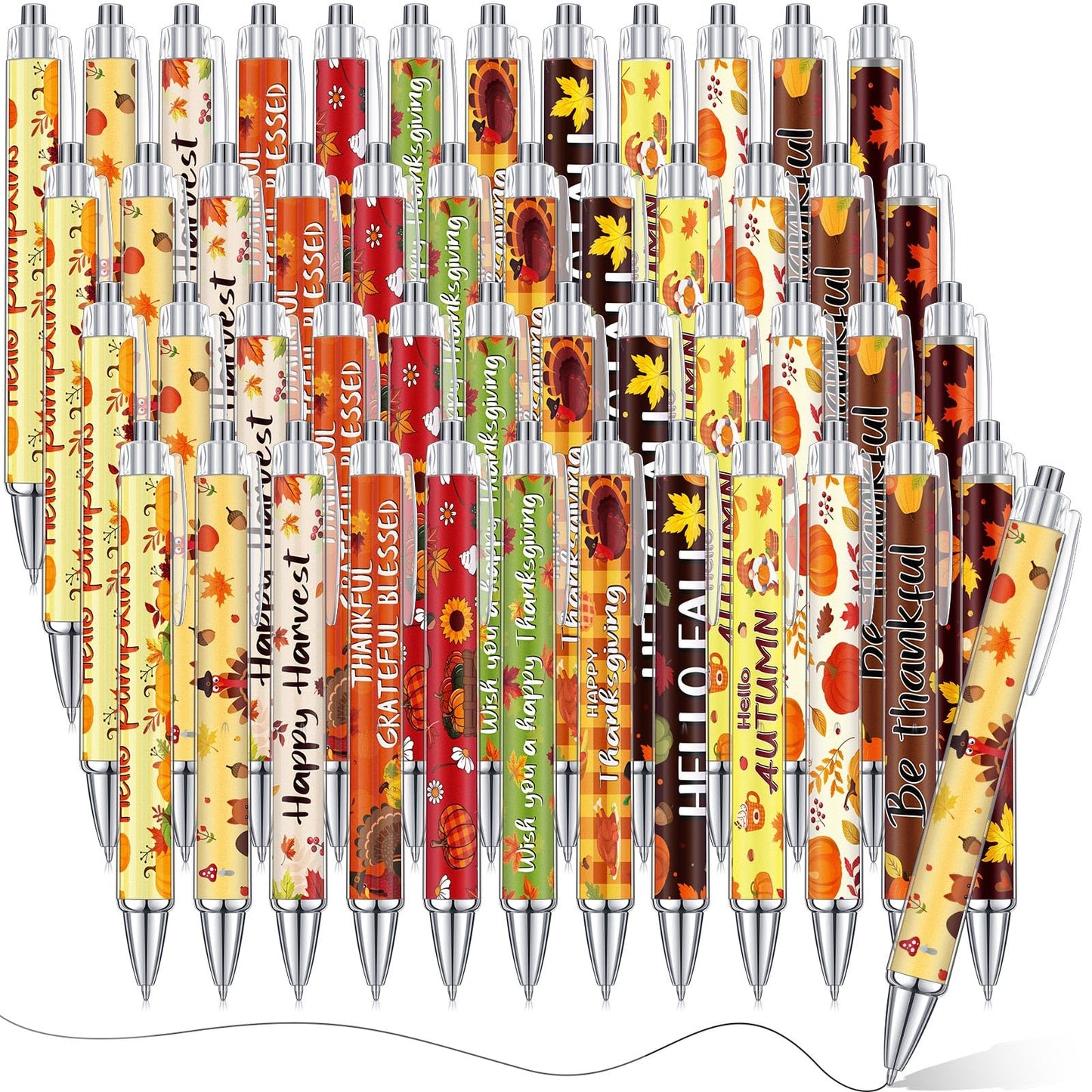 Cholemy 48 Pcs Fall Ballpoint Pens Bulk Thanksgiving Pumpkin Maple Leaf Pen