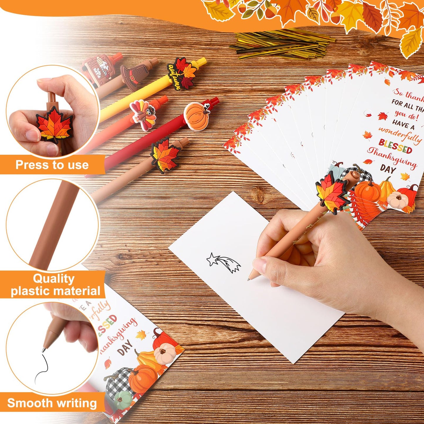 Marspark 30 Sets Fall Gifts Bulk Thanksgiving Ballpoint Pens and Cards