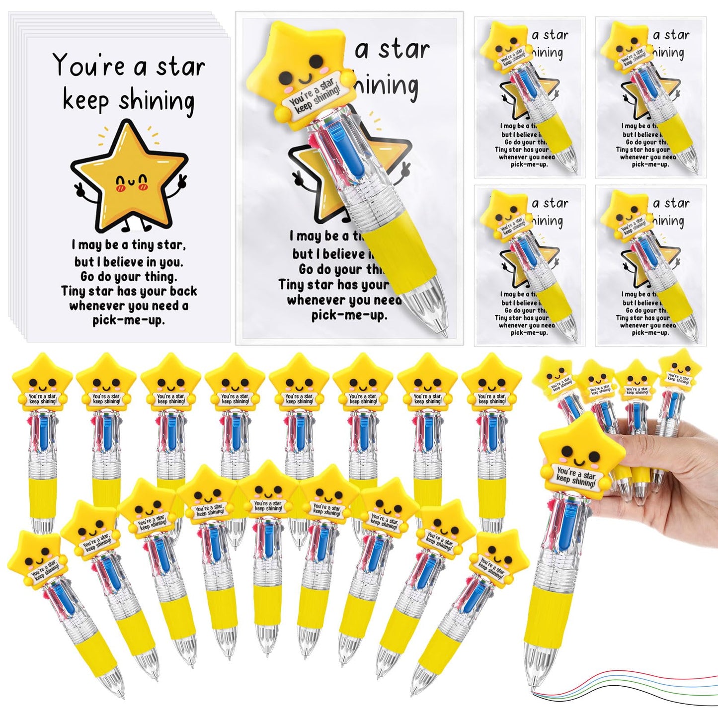Sayglossy 36 Sets Star Party Favor Gifts, 4-in-1 Star Pens Bulk with Cards