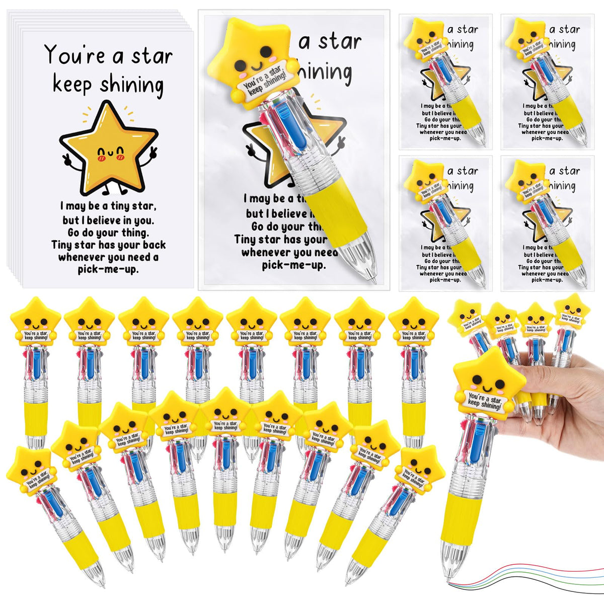 Sayglossy 36 Sets Star Party Favor Gifts, 4-in-1 Star Pens Bulk with Cards