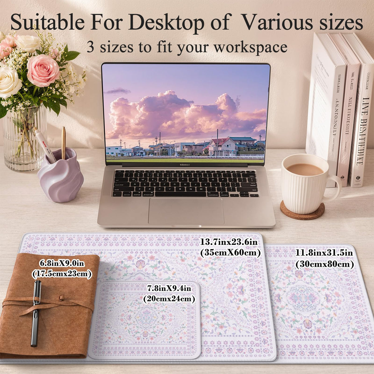 HAOCOO Purple Floral Keyboard Pad, 31.5" x 11.8" Desk Mat for Home Study