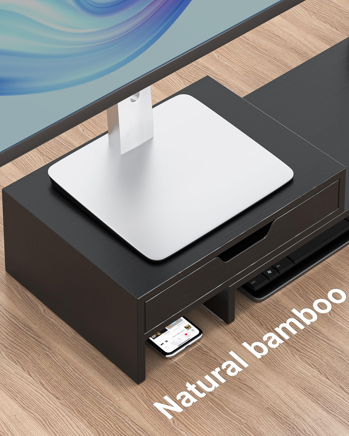 Epesoware Dual Monitor Riser with Two Drawer for Desk, No Assembly Required