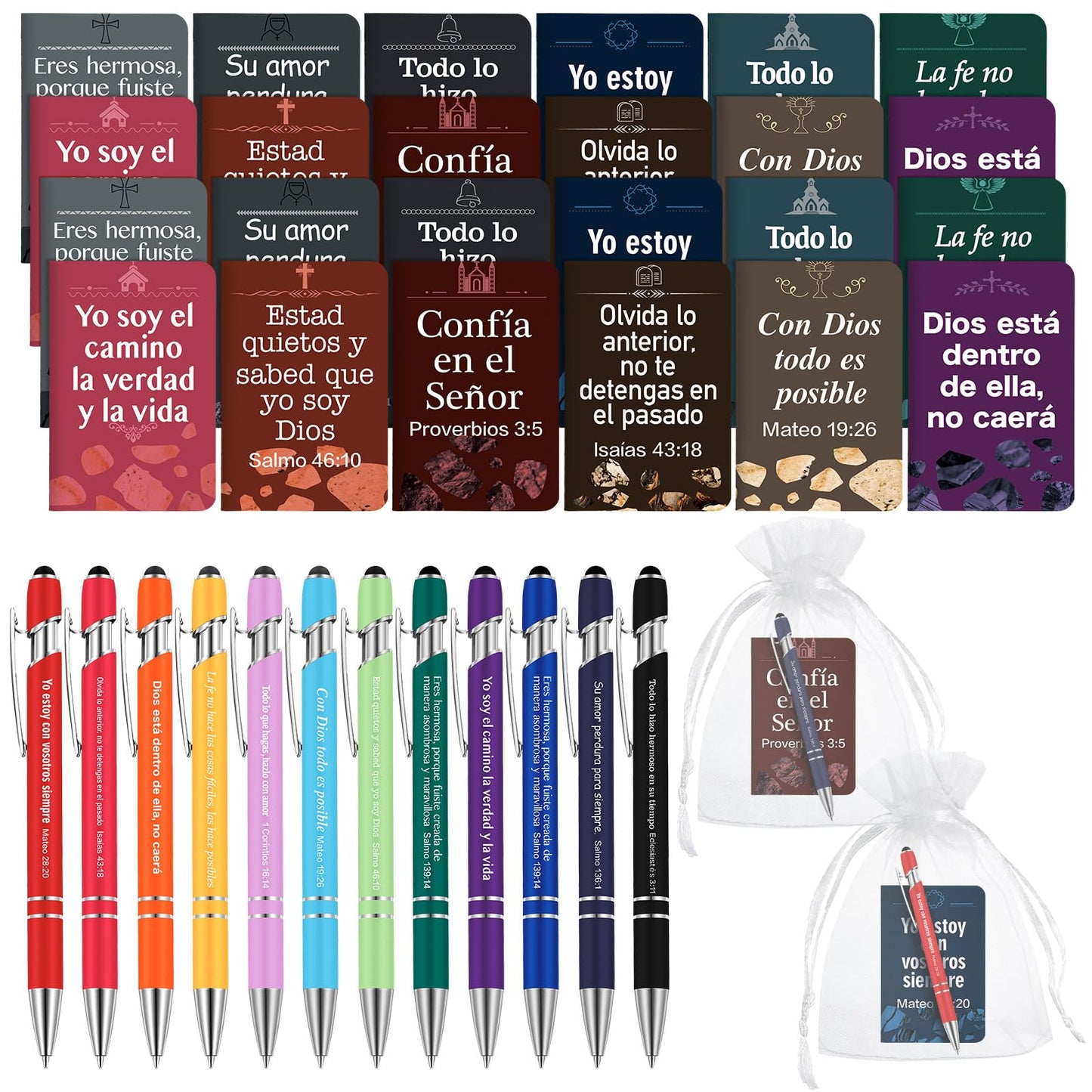 Fuyoooo 72 Pc Regalos Cristianos Spanish Catholic Bible Pens Notebooks