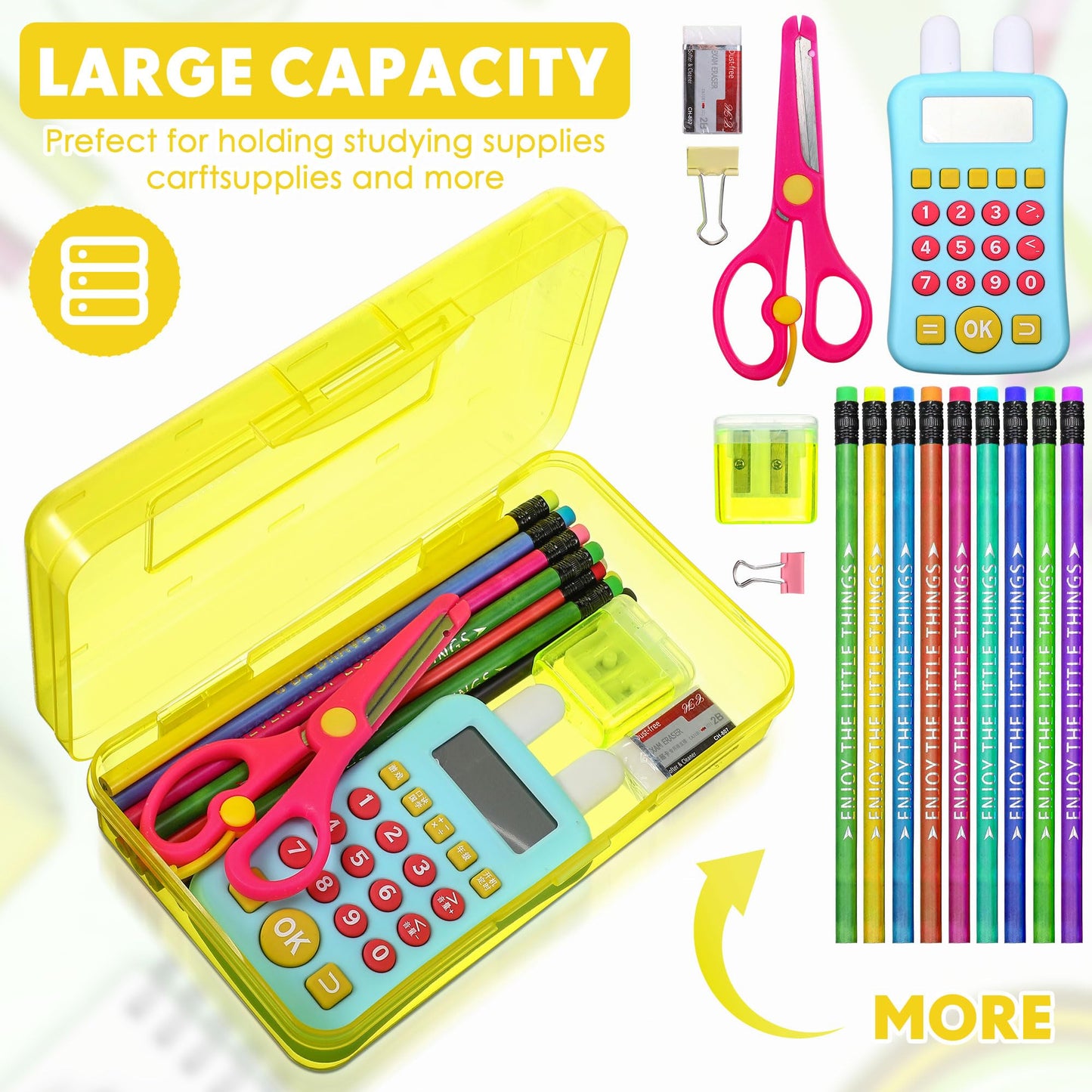 Leelosp 12 Pack Pencil Boxes Bulk, Large Plastic Case,Yellow