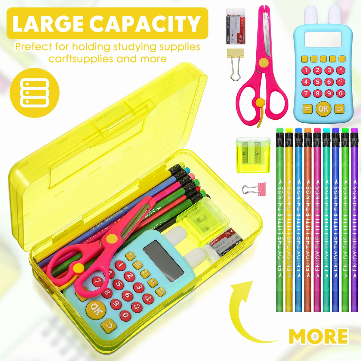Leelosp 12 Pack Pencil Boxes Bulk, Large Plastic Case,Yellow