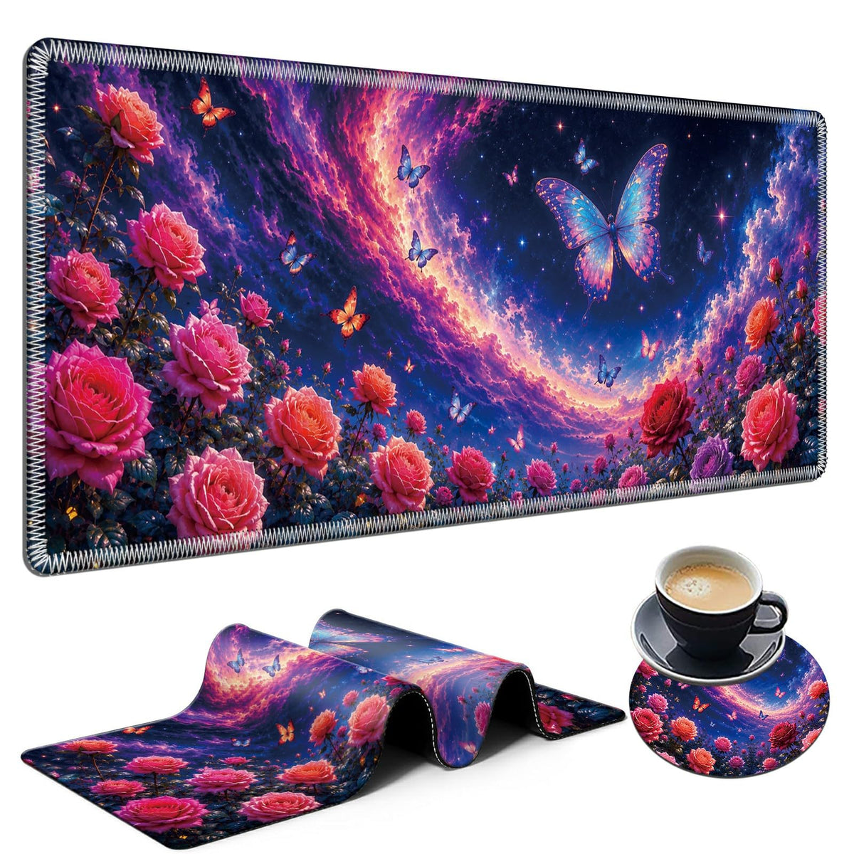 Cosmic Butterfly Garden Large Mouse Pad, 31.5 x 11.8 in Extended Desk Mat