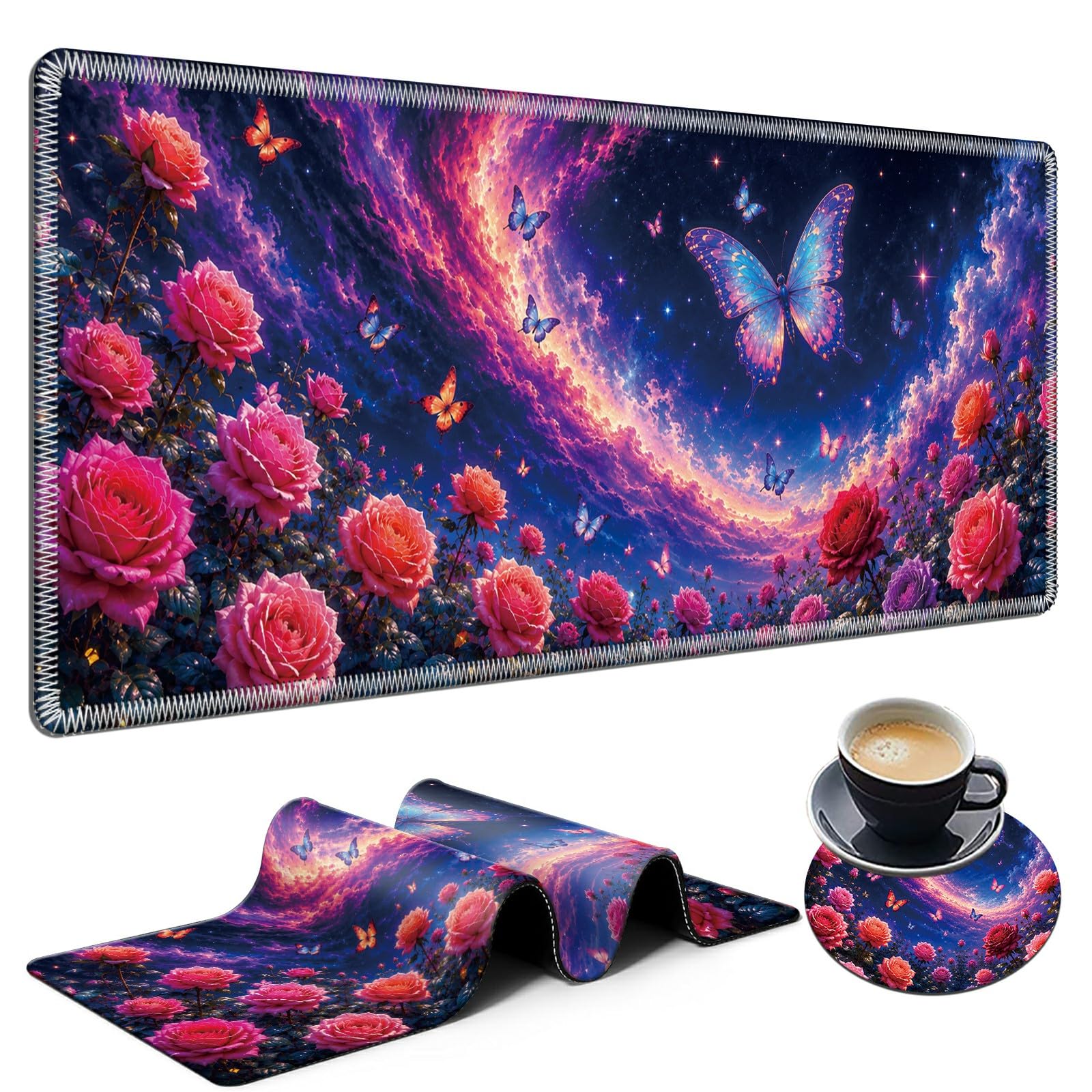 Cosmic Butterfly Garden Large Mouse Pad, 31.5 x 11.8 in Extended Desk Mat