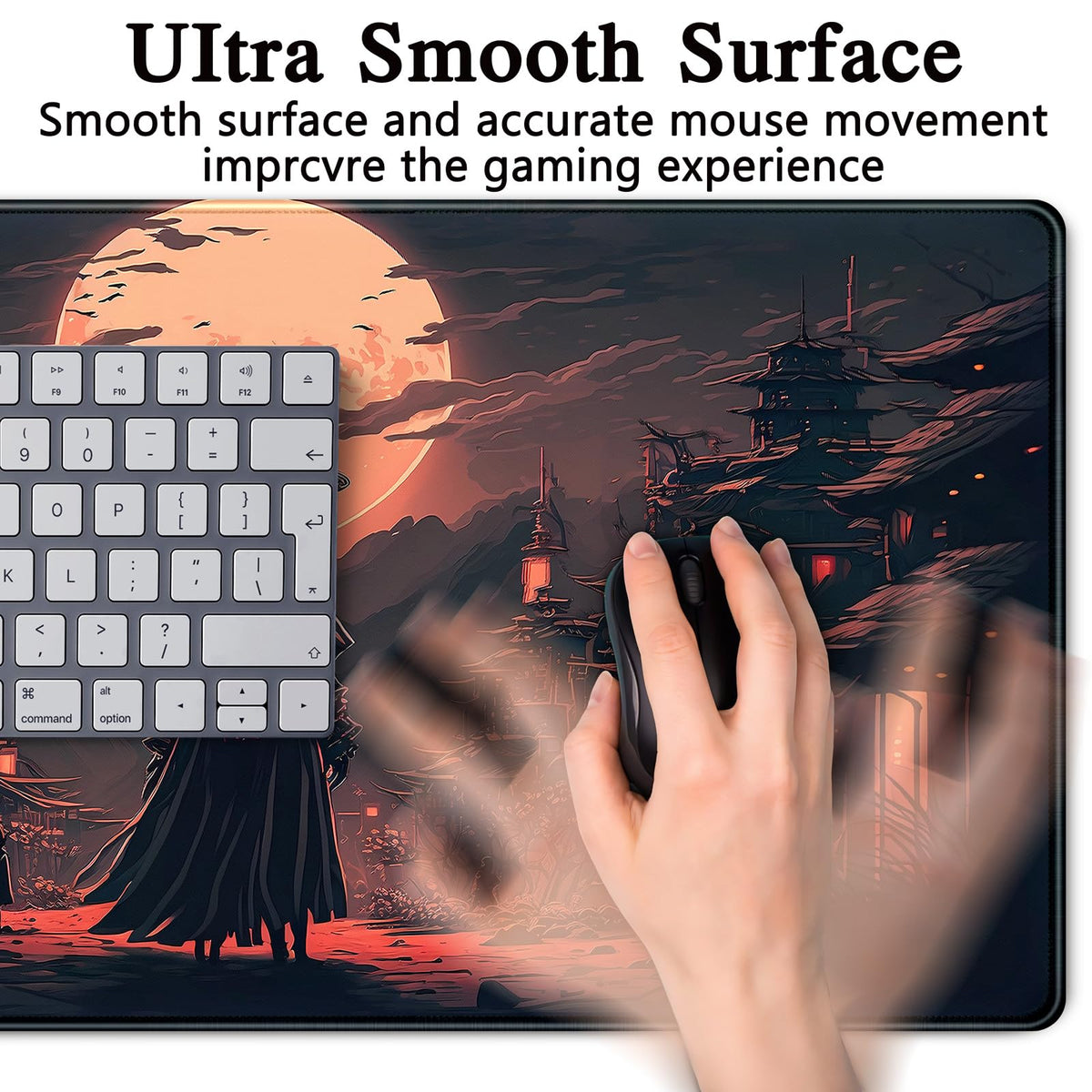 Japanese Landscape Desk Mat Post Moonlight Samurai Mouse Pad Large Dark Aesthetic Desk Pad Gaming