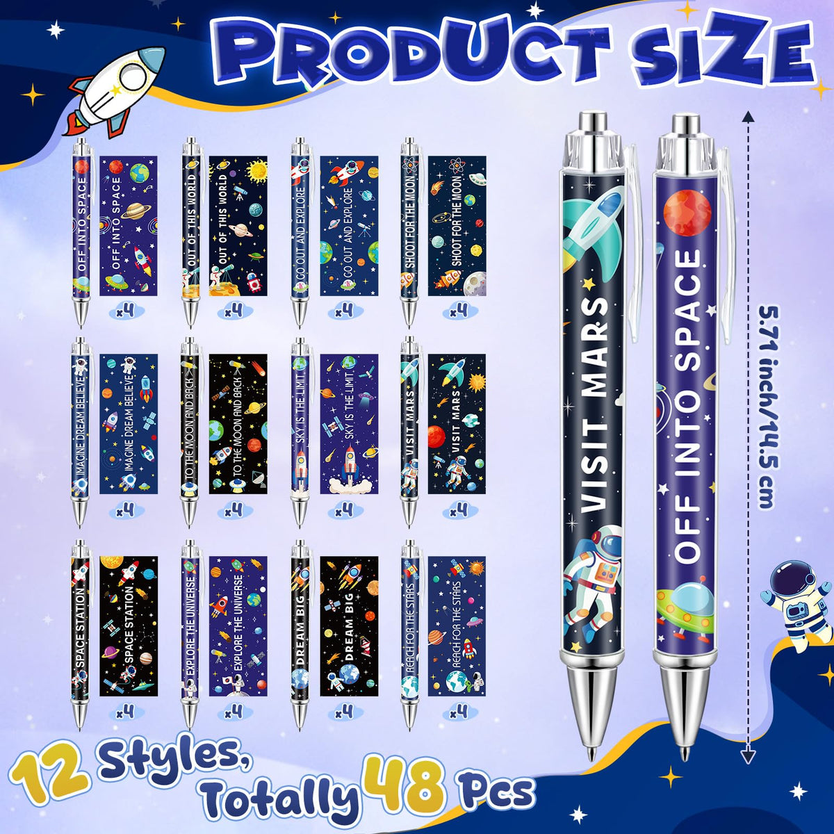Dispowreath 48 Pcs Space Astronaut Pens Galaxy Ballpoint Pens Bulk Gifts