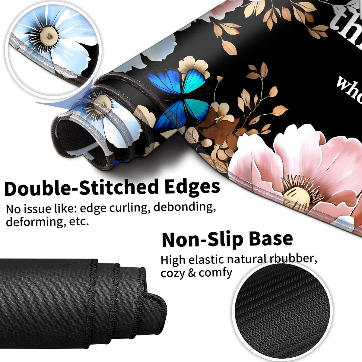 Extended Large Mouse Pad Set 31.5 x 15.7 – Christian Floral All-in-One Desk Set with Keyboard Wrist