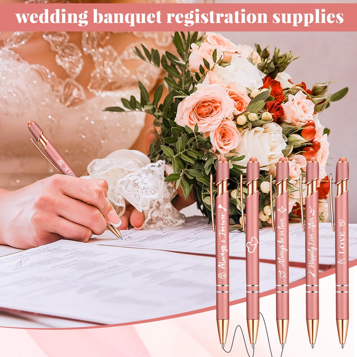 Kisston 36 Pcs Wedding Pen Bulk Bridal Shower Bachelorette Favor, Rose Gold