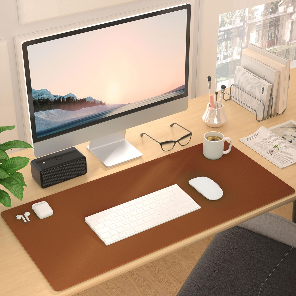 Roslim Leather Desk Pad Protector, Mouse Pad, Non-Slip Computer Mat for Desk, PU Leather Office
