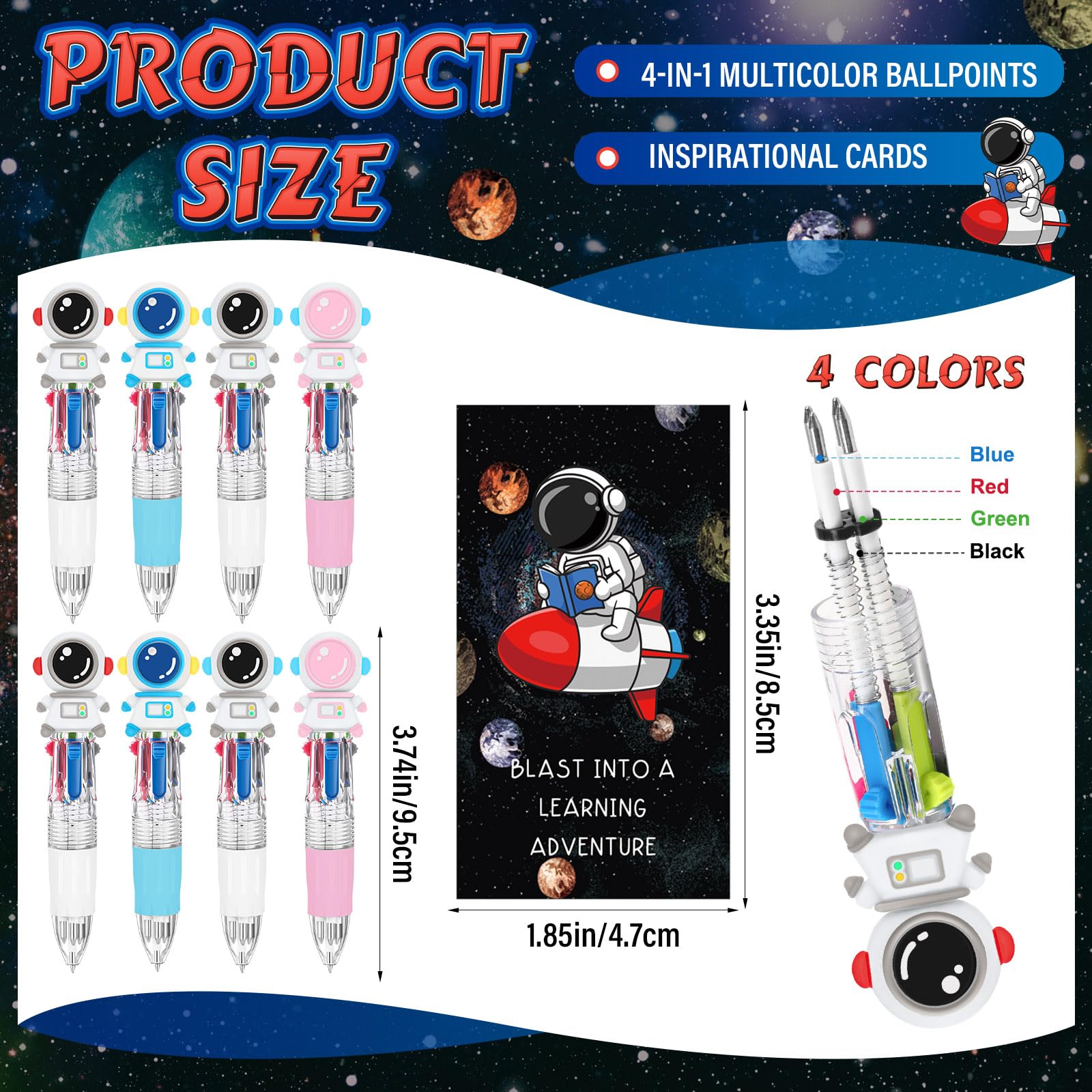 Sayglossy 24 Sets Astronaut Party Favor Pens Bulk with Positive Cards