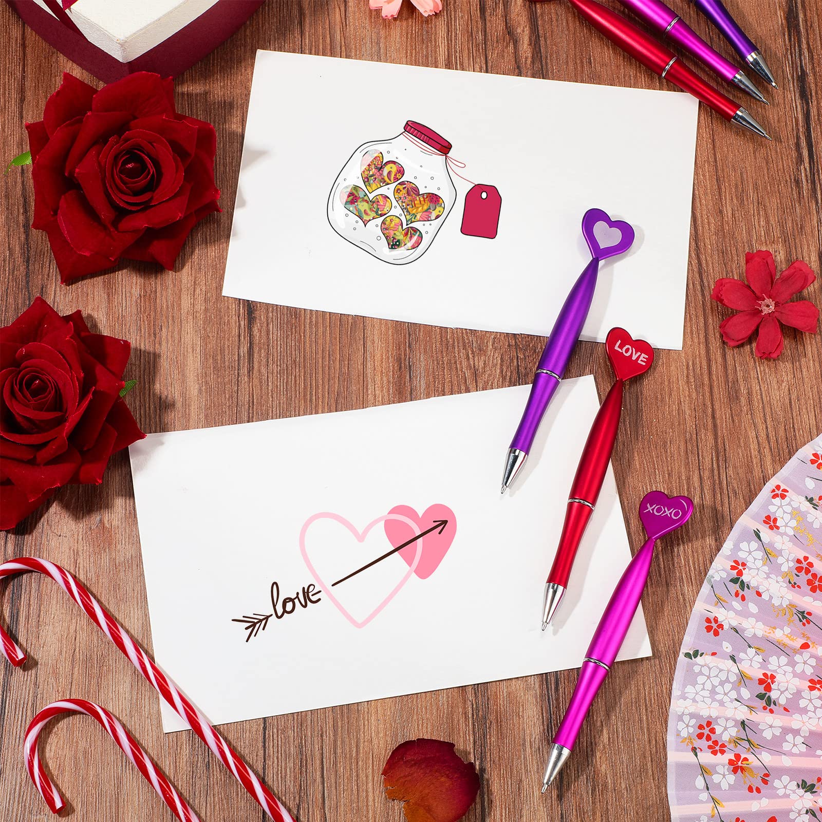 Jeyiour 96 Pcs Valentines Day Heart Shaped Pens Bulk 1 mm Rollerball Black Gel Ink Pretty Novelty