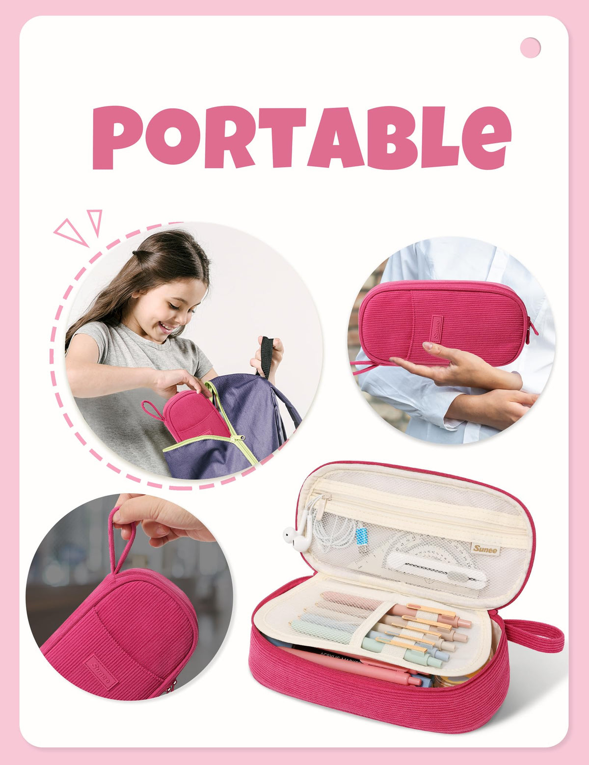 SUNEE Cute Pencil Case, Large Pencil Pouch, Soft Corduroy Fabric Big Pencil Bag with Zipper, Kawaii