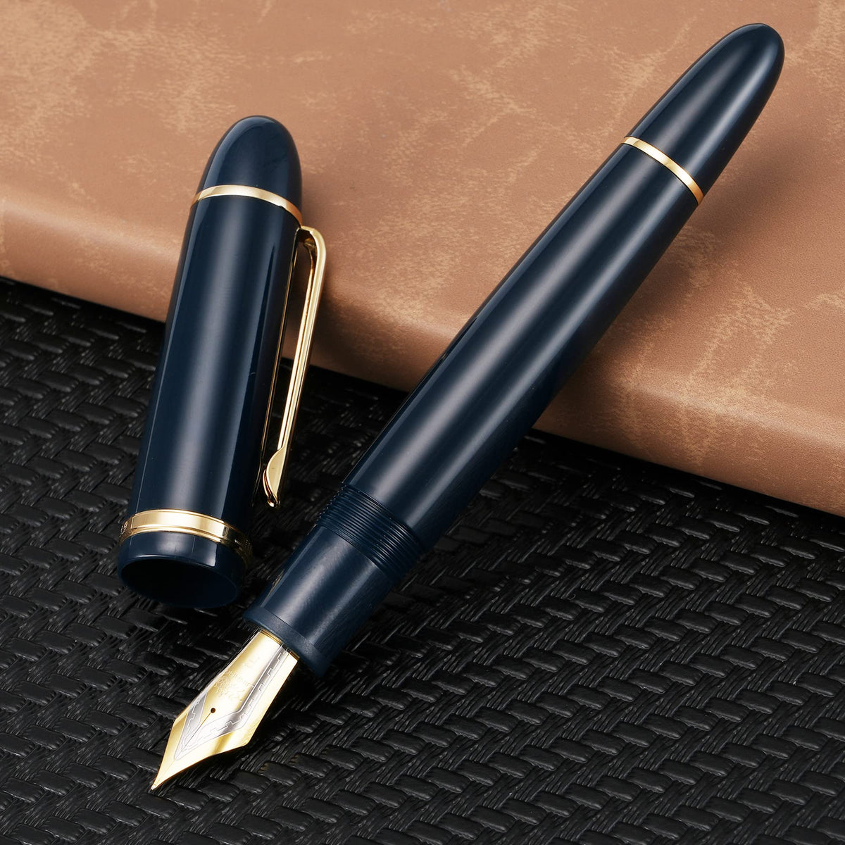 Jinhao X159 Fine Nib Fountain Pen, Dark Blue with Golden Clip Acrylic Big Size Writing Pen