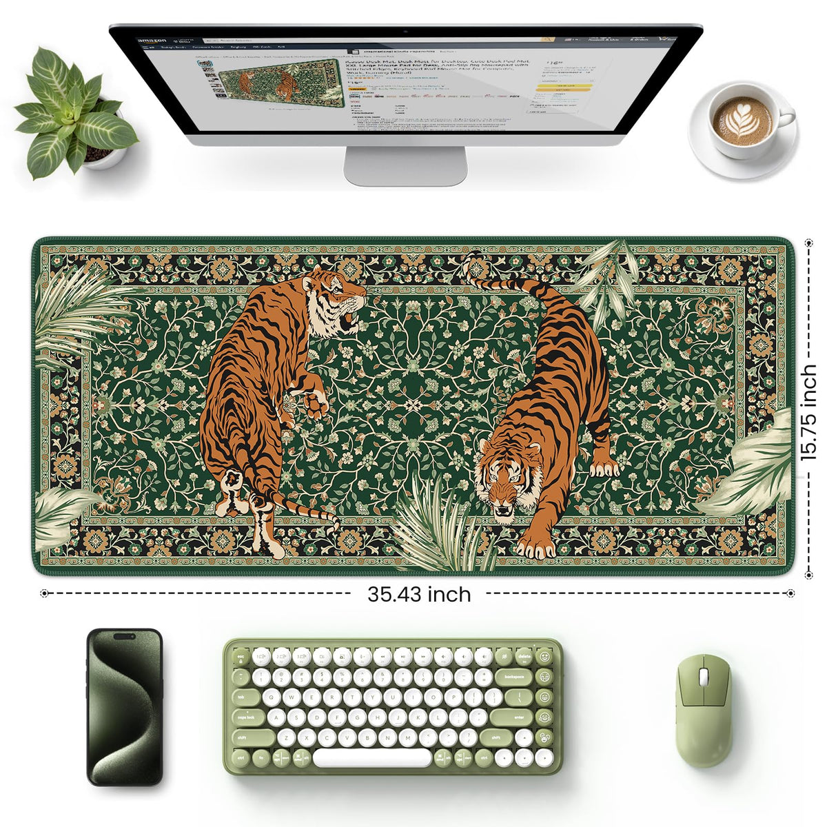 HAOCOO Large Gaming Desk Pad Mat, Non-Slip Desk Mouse Pad(Green)