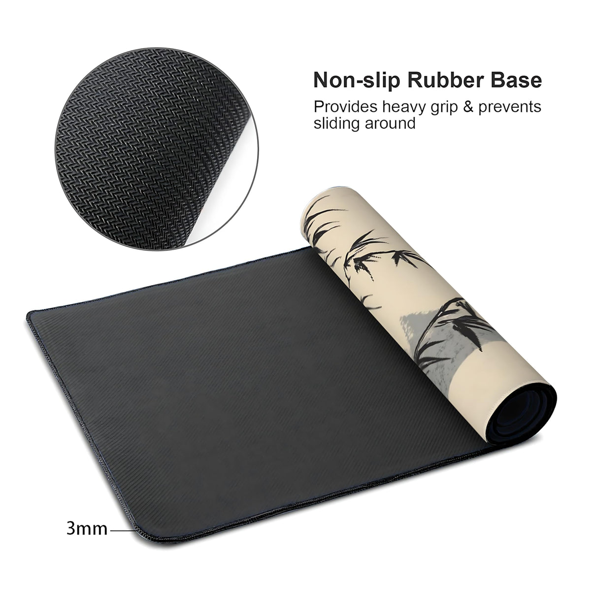 Aesthetic Skull Gaming Mouse Pad, Beige Black Japanese Desk Mat with Anti-Slip Base & Stitched